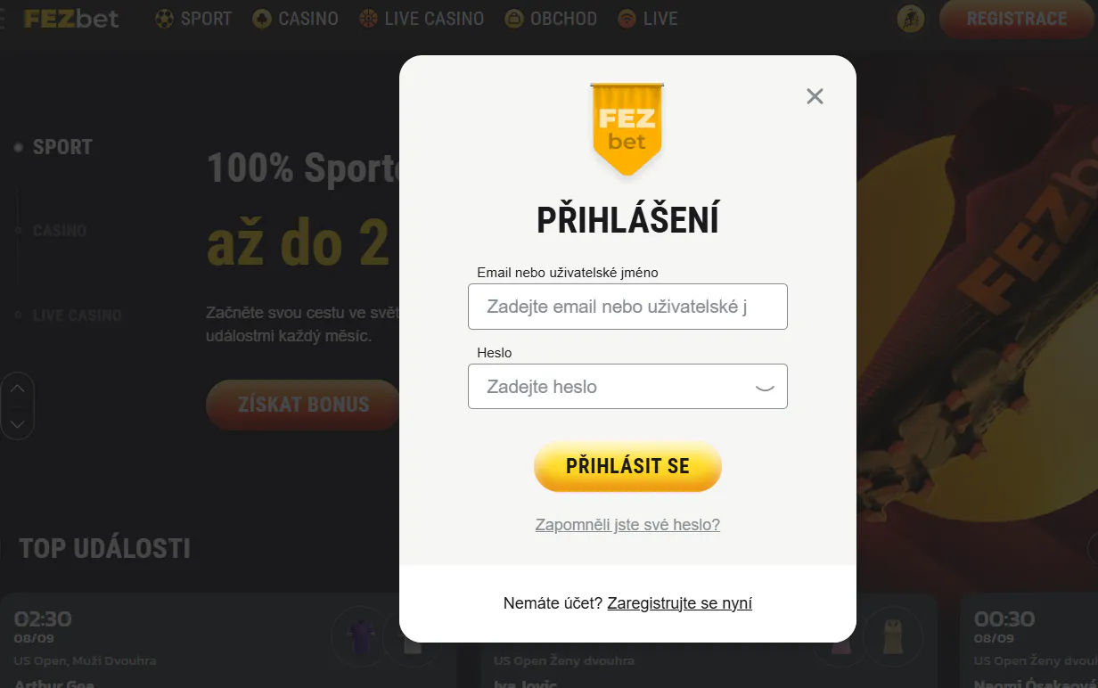 Ověření identity v účtu FEZbet s požadavkem na doplnění údajů