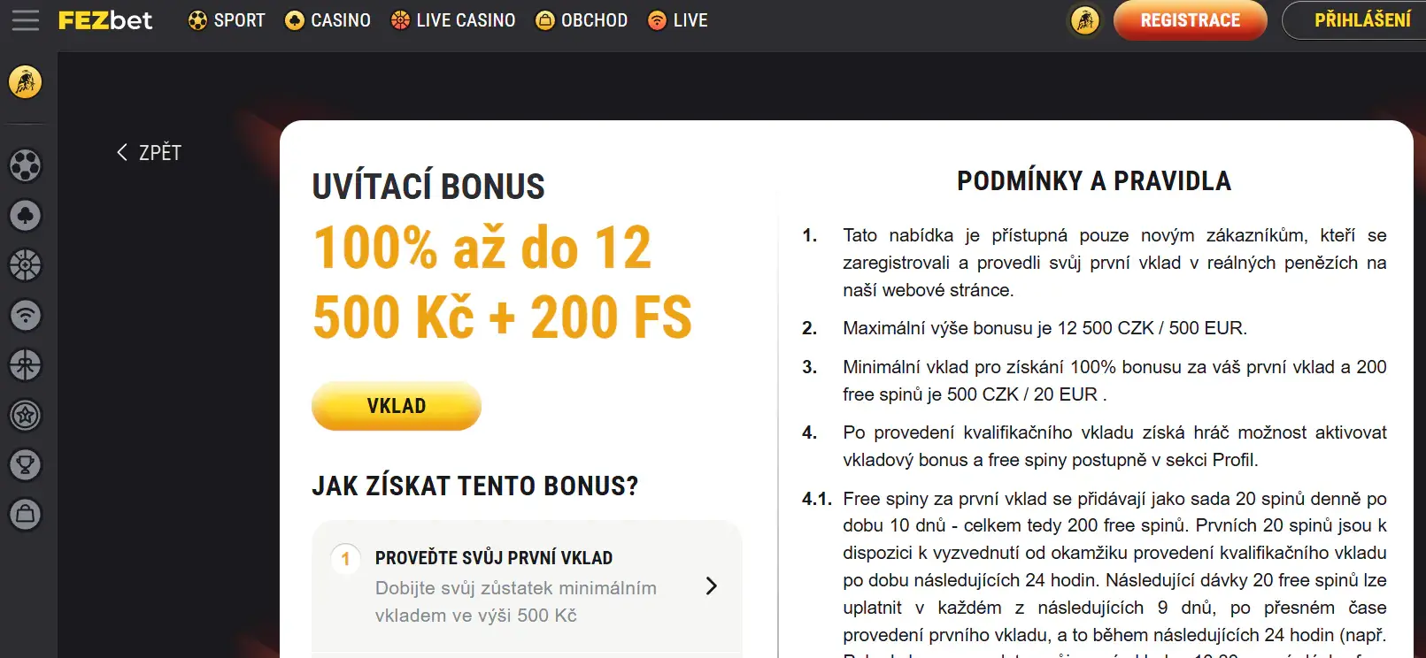 Uvítací bonus FEZbet s nabídkou pro nové casino hráče
